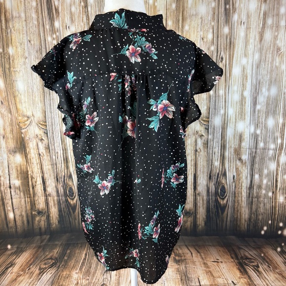 Midnight Sky Women’s Top Size XL Sheer Flowing Boho Floral Tie Neck Ruffle - Picture 5 of 7